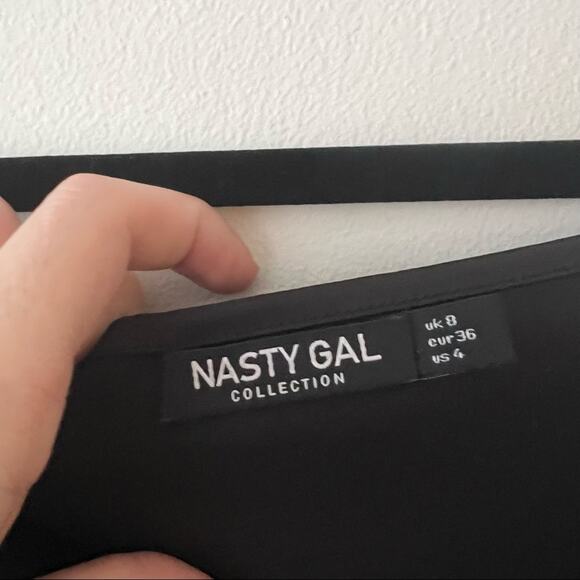 Nasty Gal Black Satin Puff Sleeve Cowl Neck Top - Picture 5 of 6